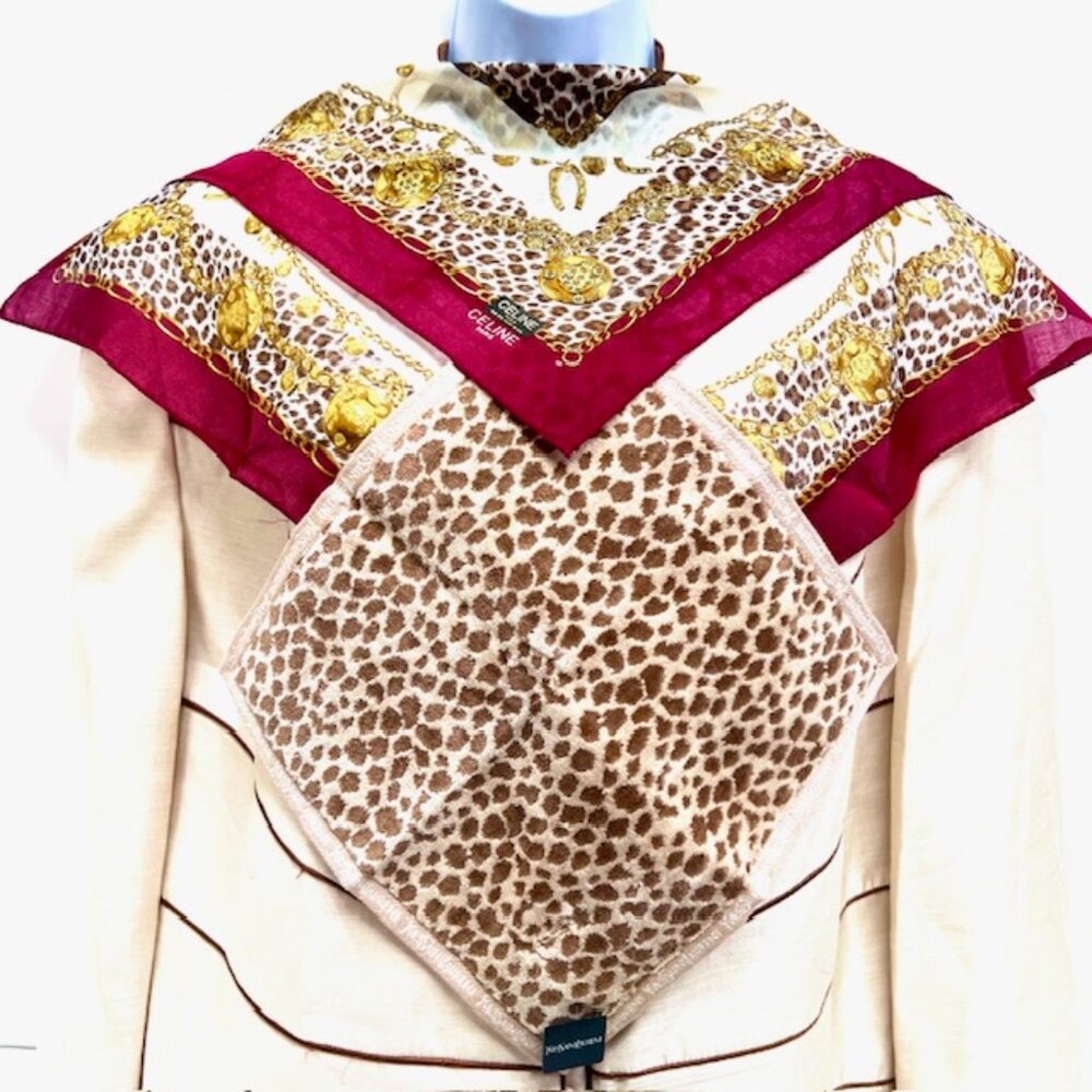 2 New:1 Celine Paris Handker 19" Burgendy Leapard Gold +1 YSL Hand Towel (68) - Picture 4 of 11